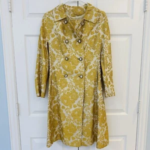 Vintage 50s/60s Brocade Gold Floral Double Breasted Jacket Coat S/M - Picture 1 of 10