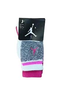 NIke Jordan Jumpman High Crew Girl's Socks 2 pairs Pink and White 10C-3Y - NEW - Picture 1 of 5