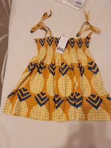 Tea Collection NWT Girl's Sz 12 Top Tunic Stretch Bodice Yellow Blue Straps. - Picture 1 of 2