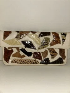Vintage Clutch Original Caprice Patchwork Schlangenhaut Umschlag Geldbörse Goldkette - Bild 1 von 18