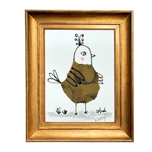 Skurriles Vogel Gemälde 5x7 Original Kunst Acryl Collage Tier Natur - Bild 1 von 1