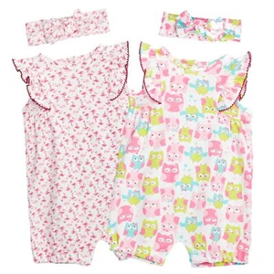 Baby Girls Ruffled Sleeve Rompers Toddler Girls Jumpsuits One-Piece Cotton Ou... - Picture 1 of 5