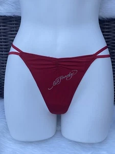 Ed Hardy G-String Panties Hot Red Color Sey Sz. Medium Fits Sz. 6"Foil G-String" - Picture 1 of 5