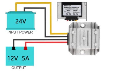 SUPERNIGHT DC 24V to DC 12V 5A 60W Converter Voltage Regulator Step Down Reducer Waterproof