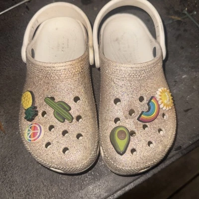 Crocs Classic Glitter Lined Slip-On Rubber Clog Kids Rose Gold Slingback - C13  - Image 1 of 4