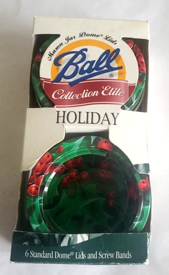 Vintage Ball Collection Elite Mason Jar Dome Lids Holiday Christmas Holly - Image 1 of 4