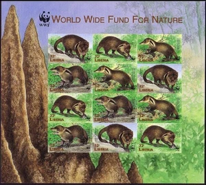 Liberia WWF Liberian Mongoose Imperf Sheetlet of 3 sets 1998 MNH MI#2040B-2043B - Picture 1 of 1