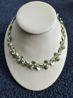 Colar de pérolas de bronze e água doce feito à mão folhas de espinho irlandês Michael Michaud - Imagem 1 de 4