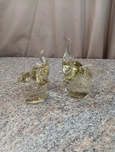Clear Art Glass Elephant Lot 2 Paperweight Trunk Up Crystal Polished Bottom - Picture 1 of 15