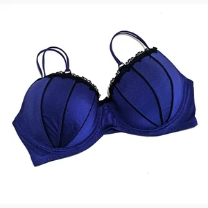 Frederick's of Hollywood, Blue with Black Lace Trim Push-Up Bra, size 42DD - Picture 1 of 3