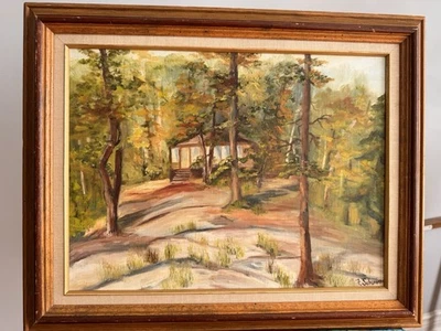 Pintura al óleo de paisaje canadiense vintage - Casa de campo de F. Schurman | Enmarcada 52x42 cm Foto 1 de 4