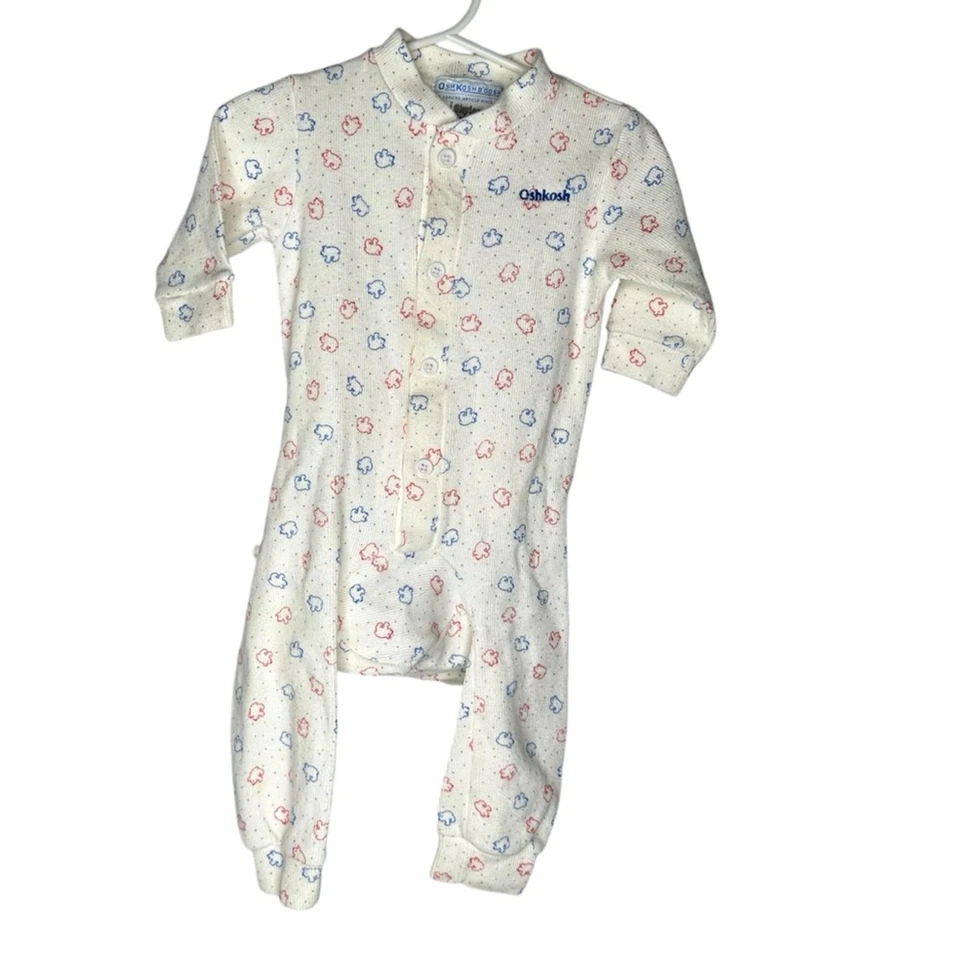Pijama de una pieza vintage OshKosh B’gosh bebé 12 meses, estampado de oso, neutro Foto 1 de 4