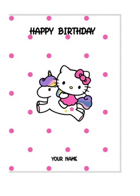 Hello Kitty Unicorn Themed Birthday Greetings Card Personalise Name - Image 1 of 2