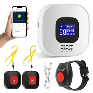 Wifi Notrufknopf für Senioren SOS Hausnotruf, Station + 2x Knöpfe + Armband Neu - Bild 1 von 8