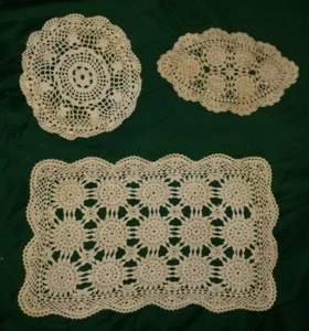 Collectible Vintage Crochet Doilies 3 Shapes And Sizes Antique White  - Picture 1 of 6