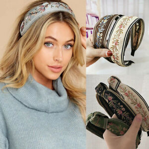 Vintage Embroidery Headband for Women Knotted Flower Hair Band Hair Accessories