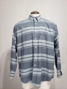 Tommy Hilfiger Men's Shirt Gray Strip XL SpellOut Button Up Cuffs Collar Vtg - Picture 1 of 6
