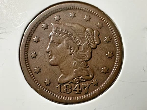 1847 Braided Hair United States Large Cent Newcomb 2, 31 Variety 47/47 Overdate! - Picture 1 of 4