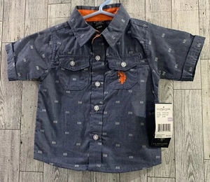 NWT US Polo Assn Toddler Baby Boy Button Up Short Sleeve Shirt Sz 6-9M - Picture 1 of 5