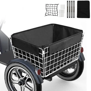 Tricycle Rear Basket Folding Large Capacity Basket Steel Basket W/String Bag - Picture 1 of 9