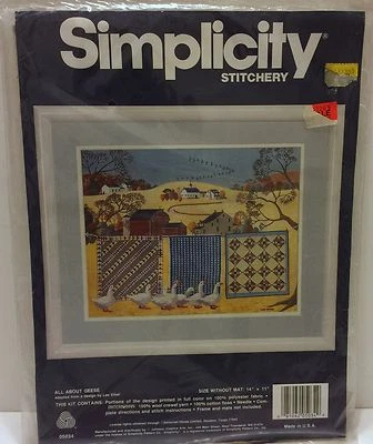 VTG NIP Simplicity Stitchery All About Geese 14" x 11" Clothesline Crewel Town - Image 1 of 3