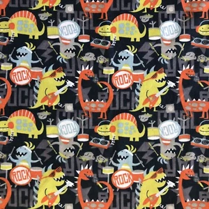2 yd 8” Joann Fabric Snuggle Flannel Gray Lime Rock Band Music Dinosaurs Print - Picture 1 of 5