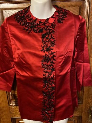 CHAQUETA BARBARA LEE de colección de los años 60 roja seda/rayón con cuentas, ¡etiqueta dayton's original! Foto 1 de 4