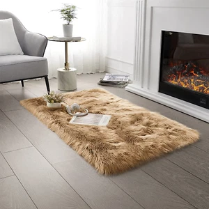 2X4 Ft Soft Faux Fur Area Rug Beige Fluffy Rug Plush Chair Cover for Room Decor - Picture 1 of 12