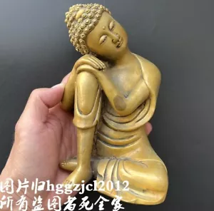 6.1" Brass Sleeping Buddha Statue Resting Sitting Figurine Garden Home Decor - Picture 1 of 8