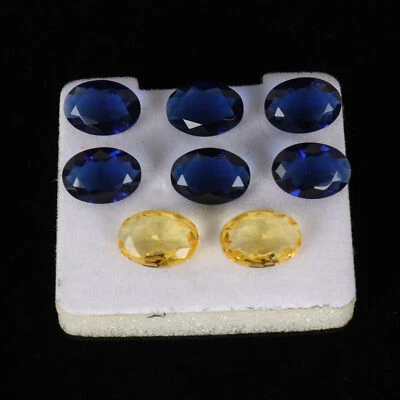 32 Ct./8 Pcs Oval Cut Blue Sapphire & Yellow Citrine Loose Gemstones Lot - Image 1 of 4