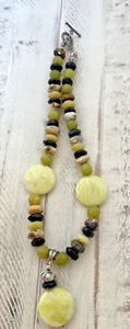 Costume Jewelry Multi-Color Green Brown Bead Neckless - Imagen 1 de 8