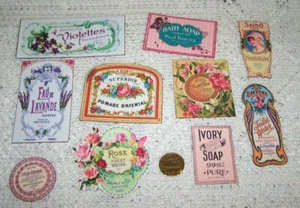 10-Vintage-Perfume-Soap-Ads-Apothecary-Ephemera-Linen Cardstock-Labels-Stickers - Picture 1 of 1