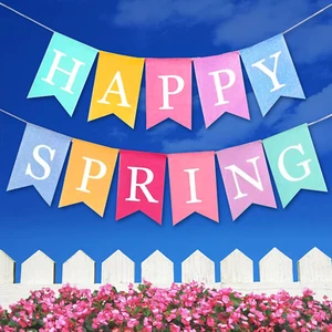 Hello Spring Banner Burlap Happy Spring Decorations Felt Easter Decor Garland Sp - Picture 1 of 12