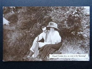 Love & Romance I FOUND CRICKET SLOW, SO WENT IN FOR SPOONING!! c1910 RP Postcard - Picture 1 of 2