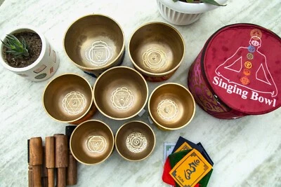 natural etching chakra singing bowl set 7 singing bowl sound healing meditation - Image 1 of 4