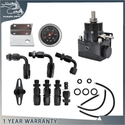Fuel Pressure Regulator Kit Universal Adjustable+100psi Oil Guage AN-6 Fitting - Image 1 of 4