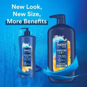 3 Pack Suave Men 3 in 1 Mens Body Wash, Hair, Face and Body Wash, 30 Oz Each - Picture 1 of 5