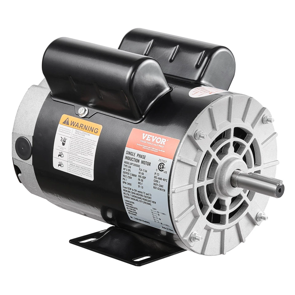 Uimoso 5HP SPL Air Compressor Motor 230V 17.6A 3450RPM 56 Frame CW/CCW Rotation - Image 1 of 4