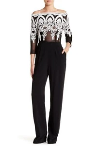 Issue New York Mesh Embroidered Jumpsuit SZ S Black White Mrsp $578 - Picture 1 of 2