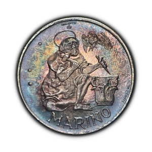 SAN MARINO. 1975, 500 Lire, Silver - St. Marinus, Stonemason 🌈 Rainbow Toned 3 - Picture 1 of 3