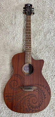 Luna Guitars Gypsy Tattoo Mahogany AcousticElectric Grand Concert Guitar Natural - Image 1 of 4