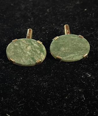 Vintage Hayward Men’s Cufflink Green Stone Gold tone Oval - Image 1 of 4