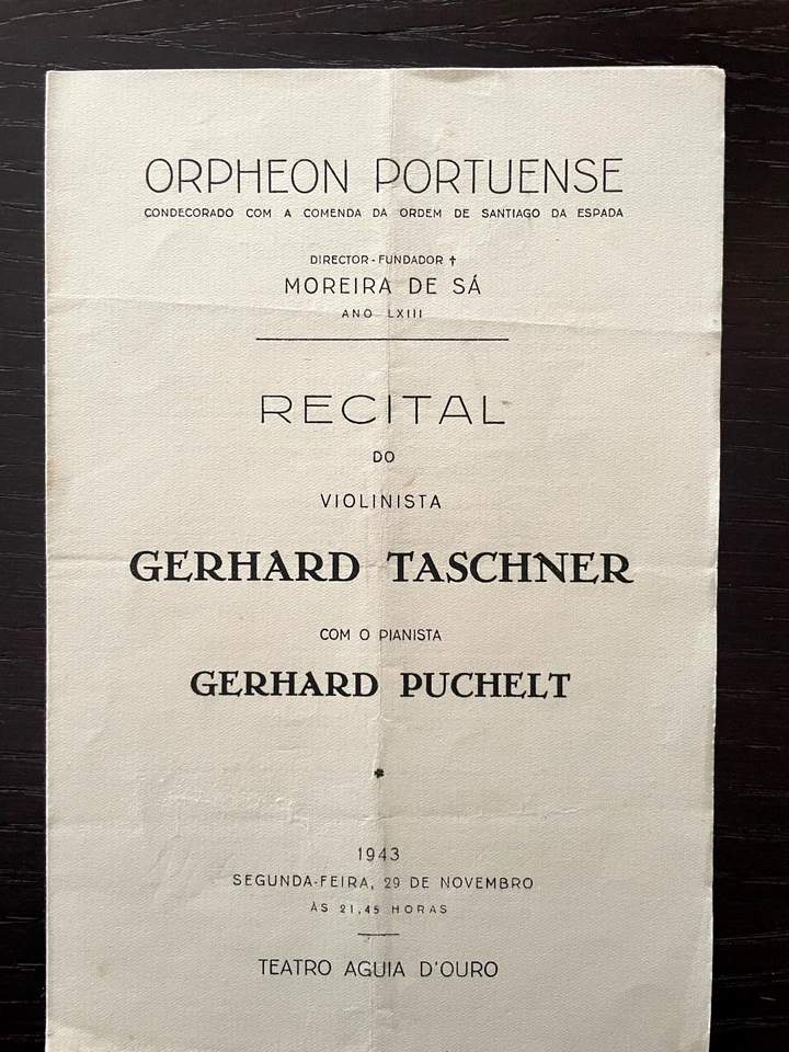 Programa de recitales de violín GERHARD TASCHNER 29/11/1943 Bach Franck Sarasate Paganini Foto 1 de 1