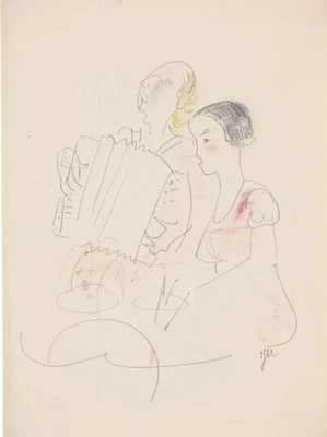Jeanne Mammen „Musikantinnen“, Bleistift/koloriert, sig. ‚JM‘ in Blei. - Bild 1 von 4