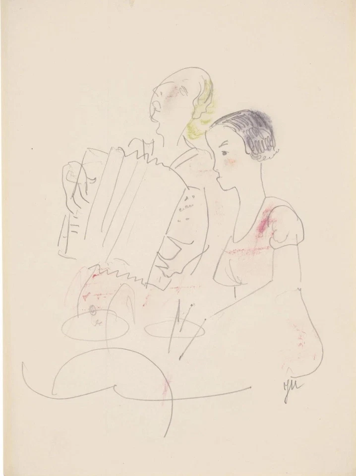 Jeanne Mammen „Musikantinnen“, Bleistift/koloriert, sig. ‚JM‘ in Blei. - Bild 1 von 4