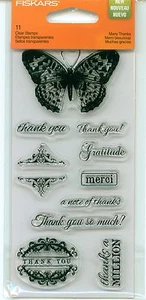 FISKARS clear stamp set MANY THANKS Butterfly, Sentiments, 03-010589 - Picture 1 of 3