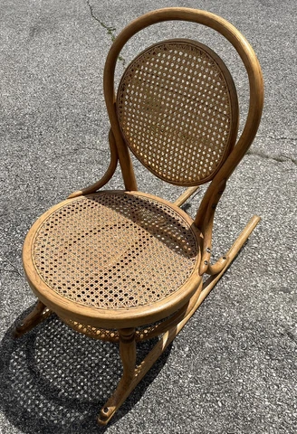 Antique Child’s Rocking Chair Bentwood Vintage Round Cane Seat Back Armless Cover