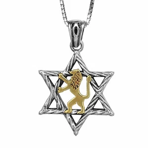 Kabbalah Amulets Pendant Star of David and Jerusalem Lion of Judah Silver & Gold - Picture 1 of 1