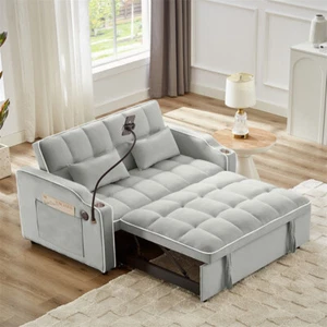 Modern Foldable Sofa Bed in 3 Lengths Adjustable Back w/USB port & Phone Stand - Picture 1 of 15