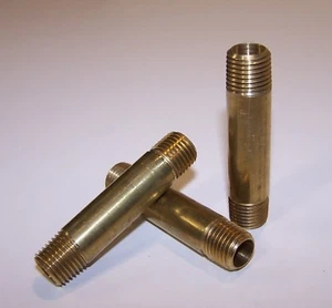 Parker Long Nipple Fitting Brass 1/4" NPT x 2.5" Long - P/N 215PNL-4-25 (Qty 3) - Picture 1 of 4